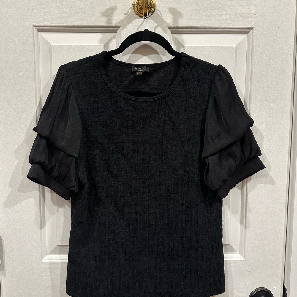 Anthropologie Current Air Elegant Black Ruffle Sleeve Tee